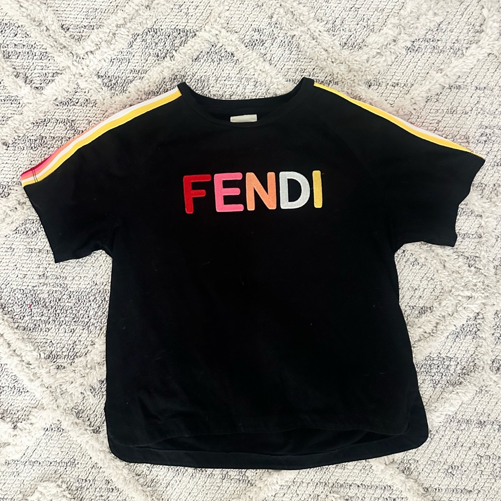 Fendi Black T-Shirt with Multicolor Logo xs or kids